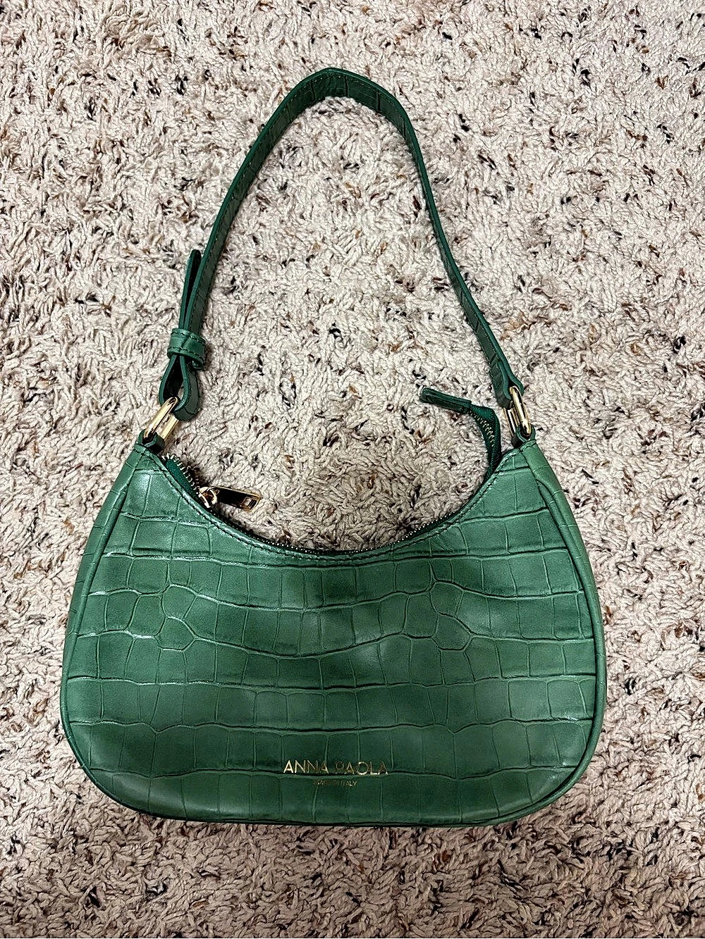 ANNA PAOLA Green Croc-Embossed Shoulder Bag